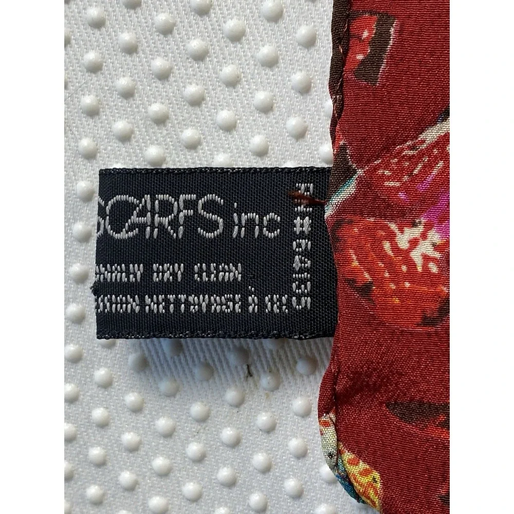 Casca Scarf 100% Silk Red Maroon Burgundy Tropical Fish Print RN64135